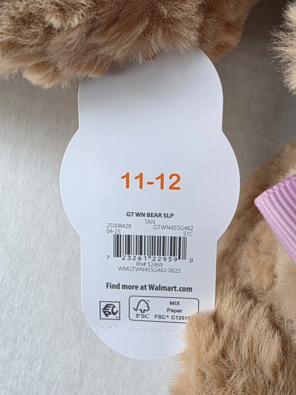 Wonder Nation Girls Plush Teddy Bear Slipper with Pink Bows